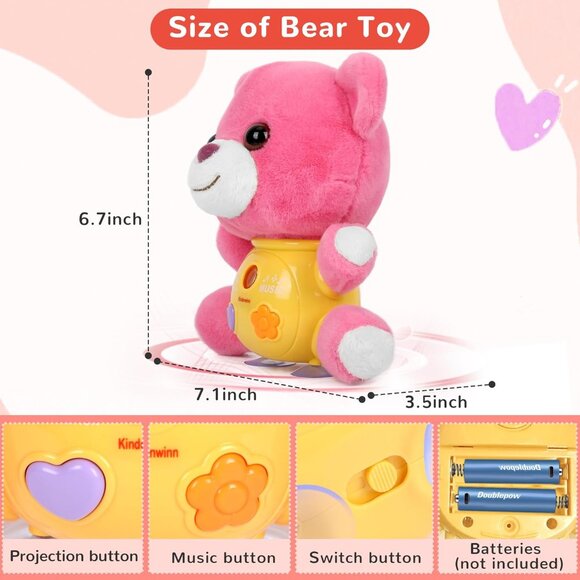 Musical Stuffed Bear with Projecting Stars - INH Baby SA Plush Bear Toy with Star Projection and Music Cute Bear Toy with Night Sky